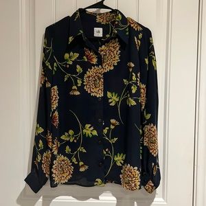 Excellent condition Navy floral long sleeve blouse